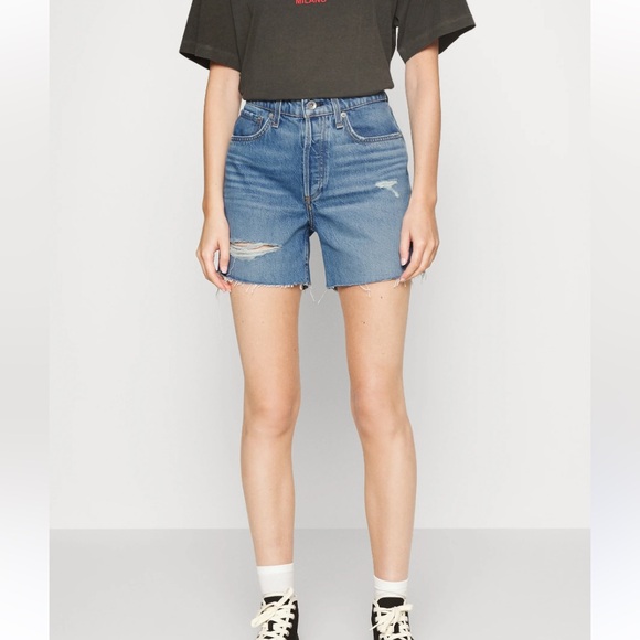 Rag & Bone Rosa High Waist Ripped Nonstretch Denim Cutoff Shorts Size 27 - Picture 1 of 11